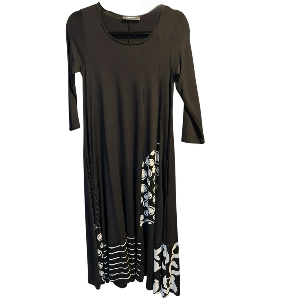 Alembika Black White Swing Dress Sz 0 Lagenlook Art to Wear Oversized Minimalist
